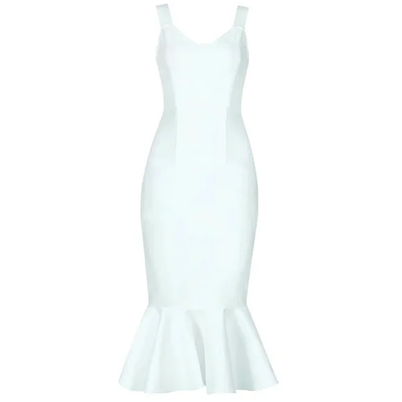 White Sleeveless Flare Bottom Midi Bandage Dress | Color: White | Size: S | Luxuryplanet21's Closet